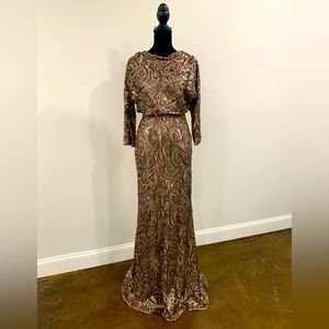 NWT Badgley Mischka Full Gold Sequin Gown- Size 4, Matte Gold/Taupe
